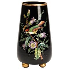 Antique Moser Enamelled Bird Glass Vase, 19th Century