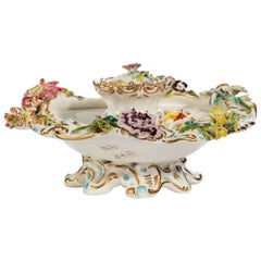 Mid-19th Century Porcelain Flower Encrusted Inkwell