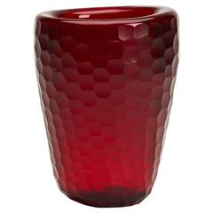 Vintage Murano Red Battuto Venini Art Glass Vase, circa 1940