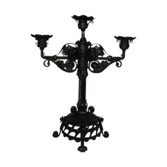 Antique Arts and Crafts Wrought Iron Candelabra