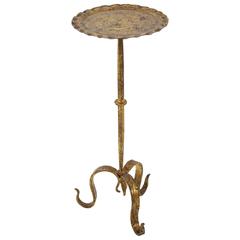 Spanish 1930s Gothic Style Hand-Hammered Gilt Iron Gueridon Table