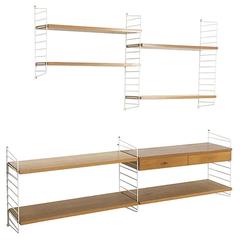 Vintage Original 1960s Modular String Wall Unit in Elmwood by Nisse Strinning, Sweden