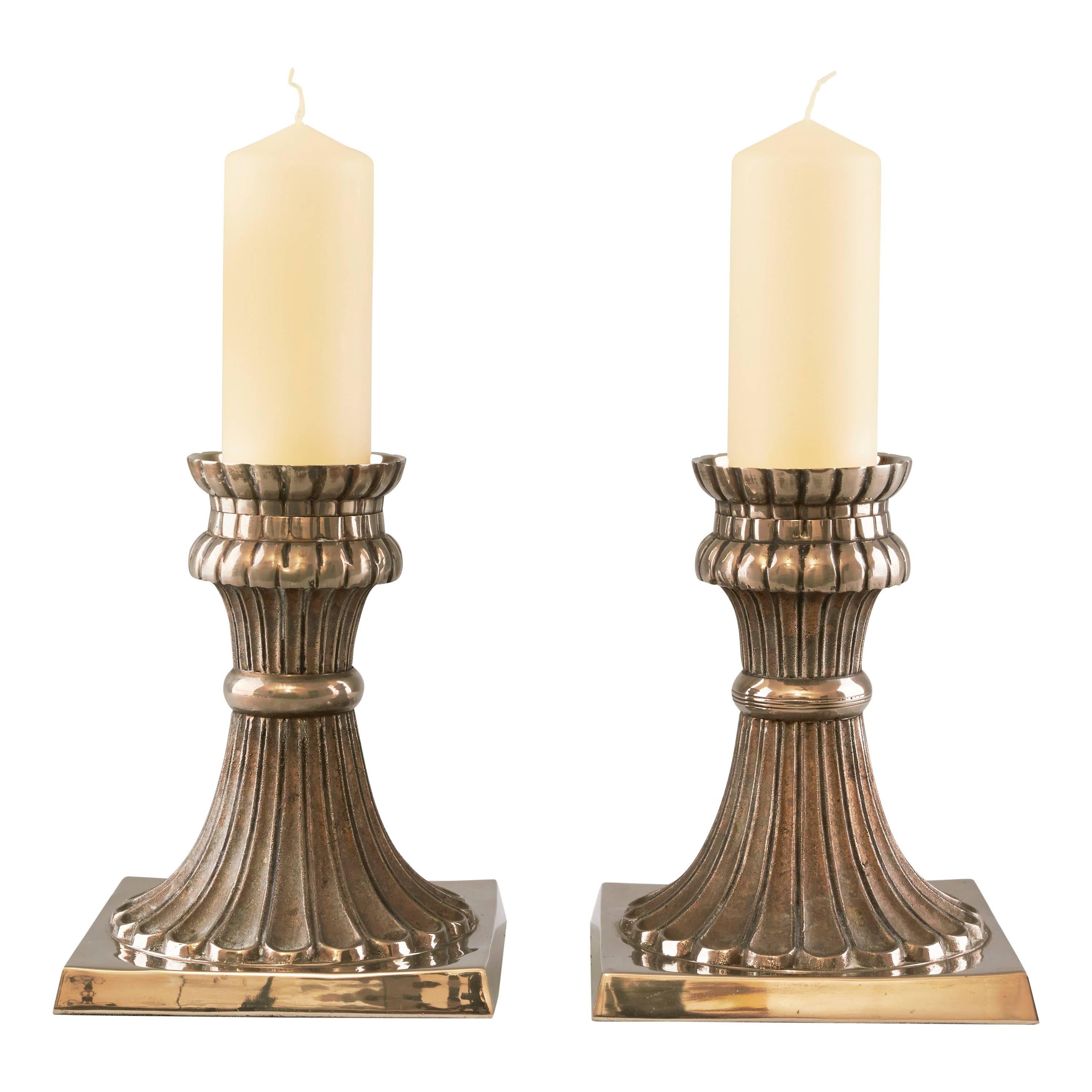 Pair of French Metal Candlesticks For Sale