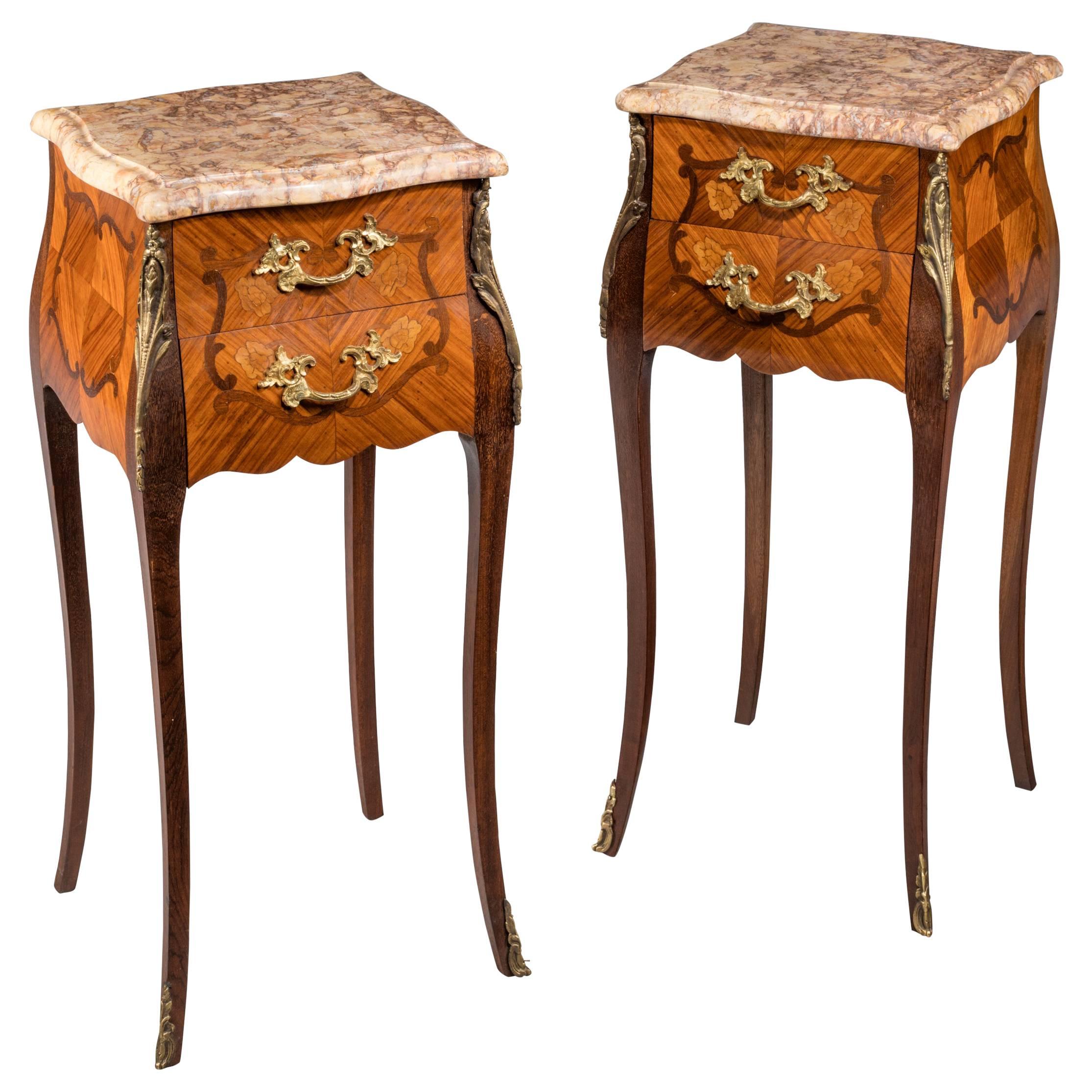 Pair of Late 19th Century Kingwood and Marquetry Petit Commodes