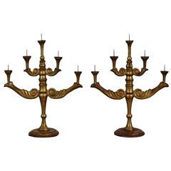 Pair of Italian Late Baroque Giltwood Candelabra, Early 18th Century