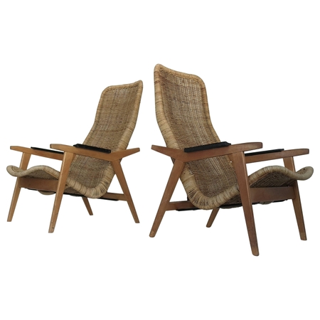 Rare Set of Dirk Van Sliedregt Rattan Lounge Chairs
