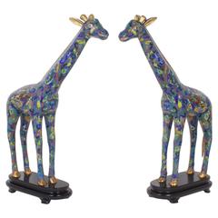 Impressive Pair of Mid-Century Cloisonné Giraffes