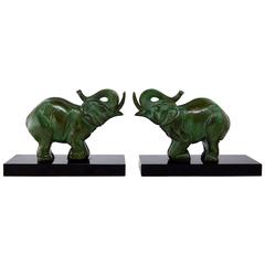 Louis-Albert Carvin French Art Deco Elephant Bookends, 1930