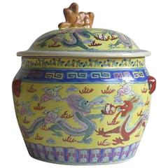 19th Century Chinese Export Lidded Pot or Bowl, Porcelain, Dragon Decoration