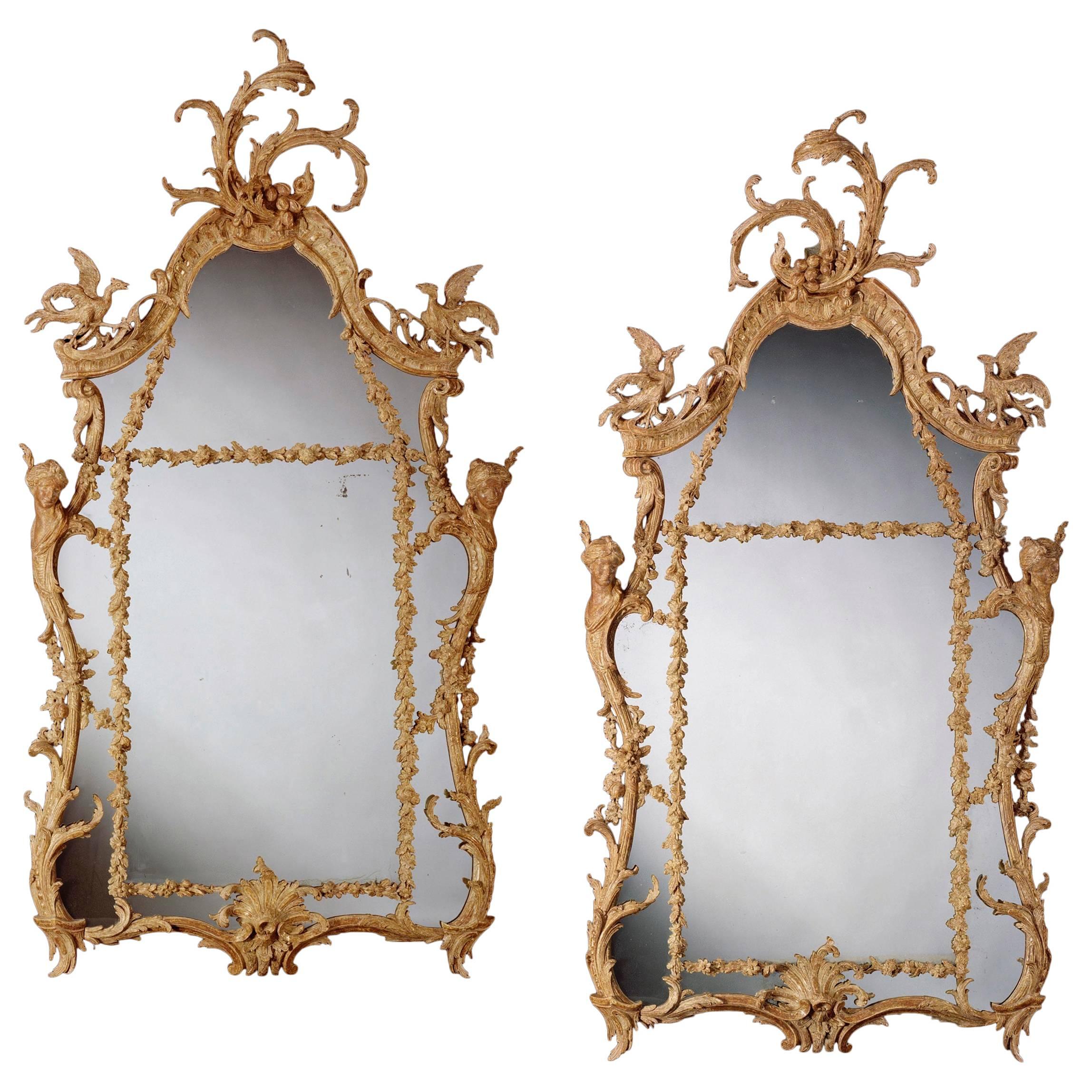 Pair of George III Carved Giltwood Pier Mirrors For Sale