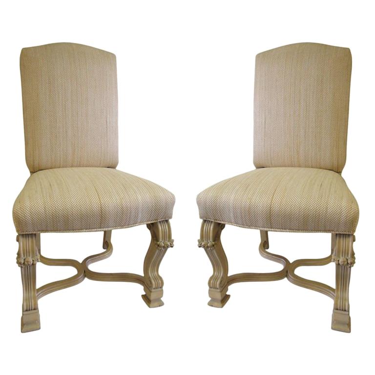 Pair of Side Chairs in the Style of J.C. Moreux in Cerused Oak, circa 1940
