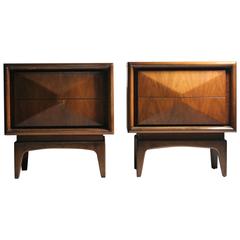 Pair of Vintage Diamond Faced United Nightstands or End Tables