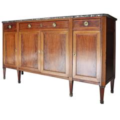 19th Century French Louis XVI Walnut Four-Door Buffet with Marble Top