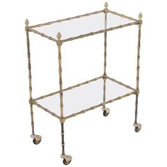 Mid-Century French Maison Baguès Bar Cart of Bronze Faux Bamboo and Glass