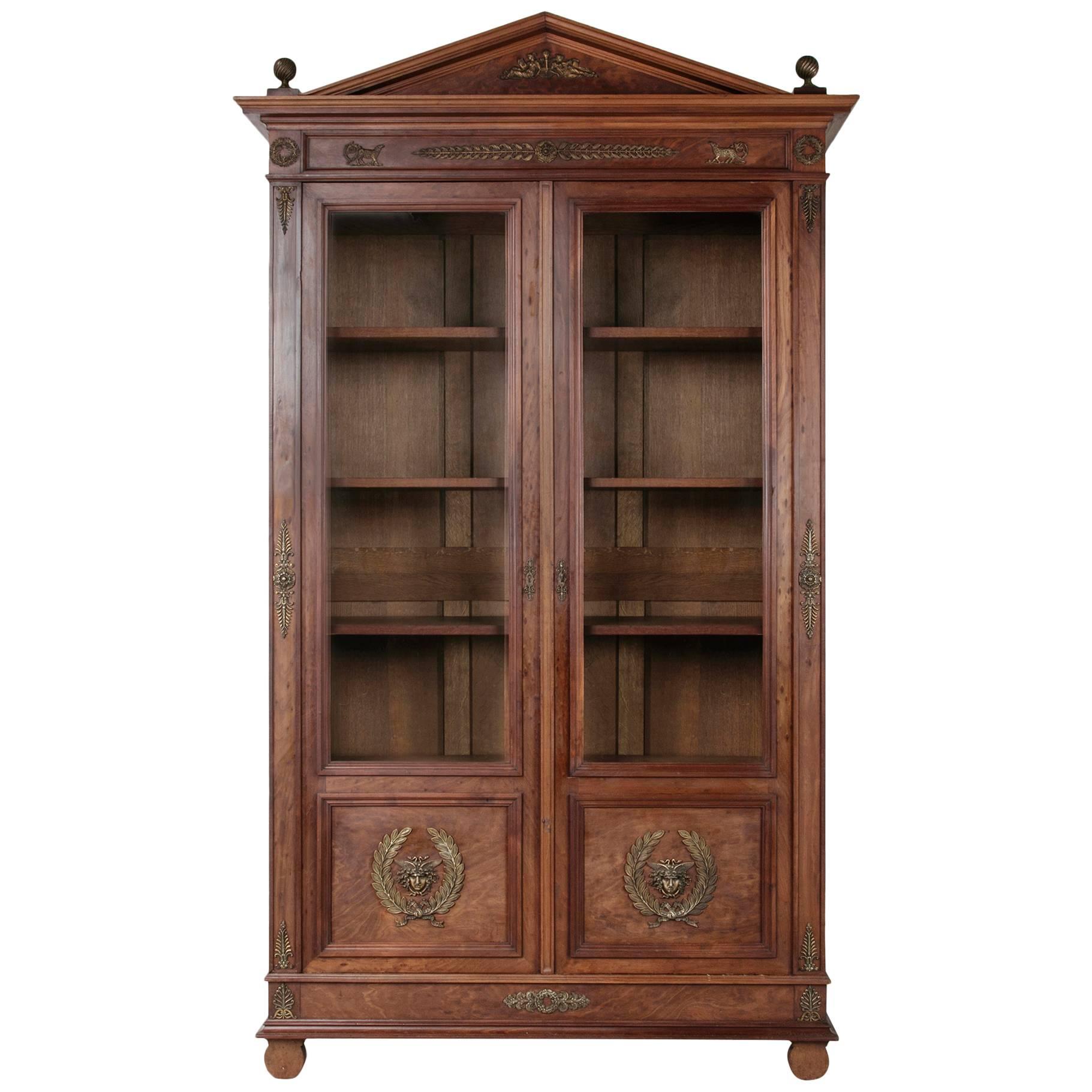 Tall Directoire and Empire Plum Pudding Mahogany Bibliotheque Bookcase Cabinet