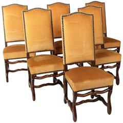 Set of Six Mid-Century French Mutton Leg Louis XIII Style Dining Chairs, Ash