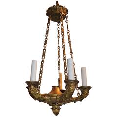 Wonderful French Empire Gilt Doré Bronze Five-Light Fixture Figural Chandelier