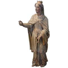 Exceptional and Large 16th Century Carved Wooden Statue