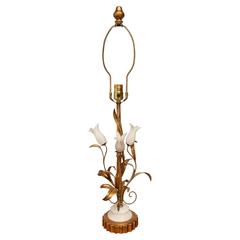 Mid-Century Alabaster and Gilt Floral Table Lamp
