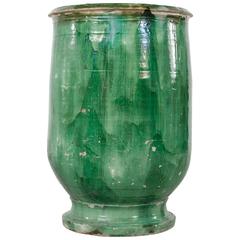 Large Provencal Green Biot Faience Olive Jar Urn, circa 1800