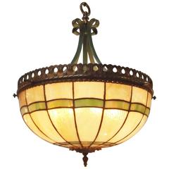 Early 20th Century Stained Glass Dome Light Fixture