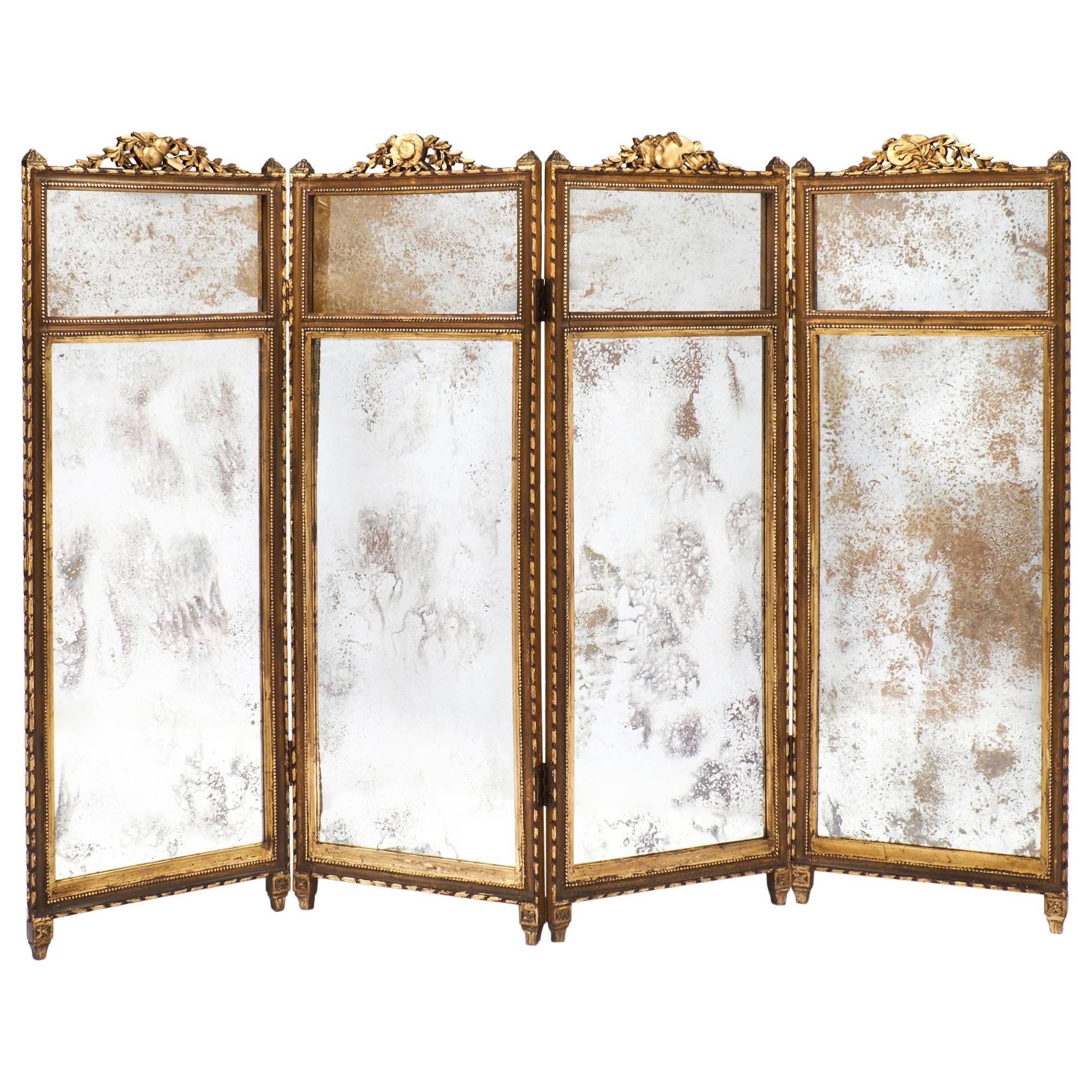 French Louis XVI Gilt and Mirrored Folding Screen