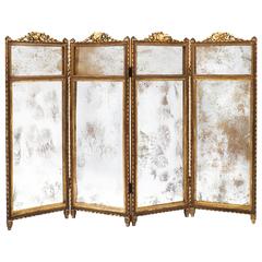 Antique French Louis XVI Gilt and Mirrored Folding Screen