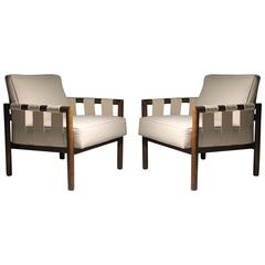 Pair of Vintage Designer Open-Arm Side Strap Lounge Chairs