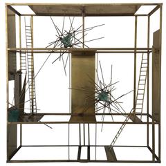 "Cosmos" Sculpture in Brass and Rock Glass Elements, Mounted on Pedestal Base 3