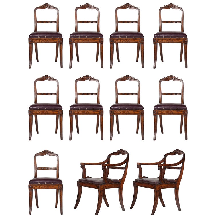 Set of Eleven Oak English Dining Chairs For Sale