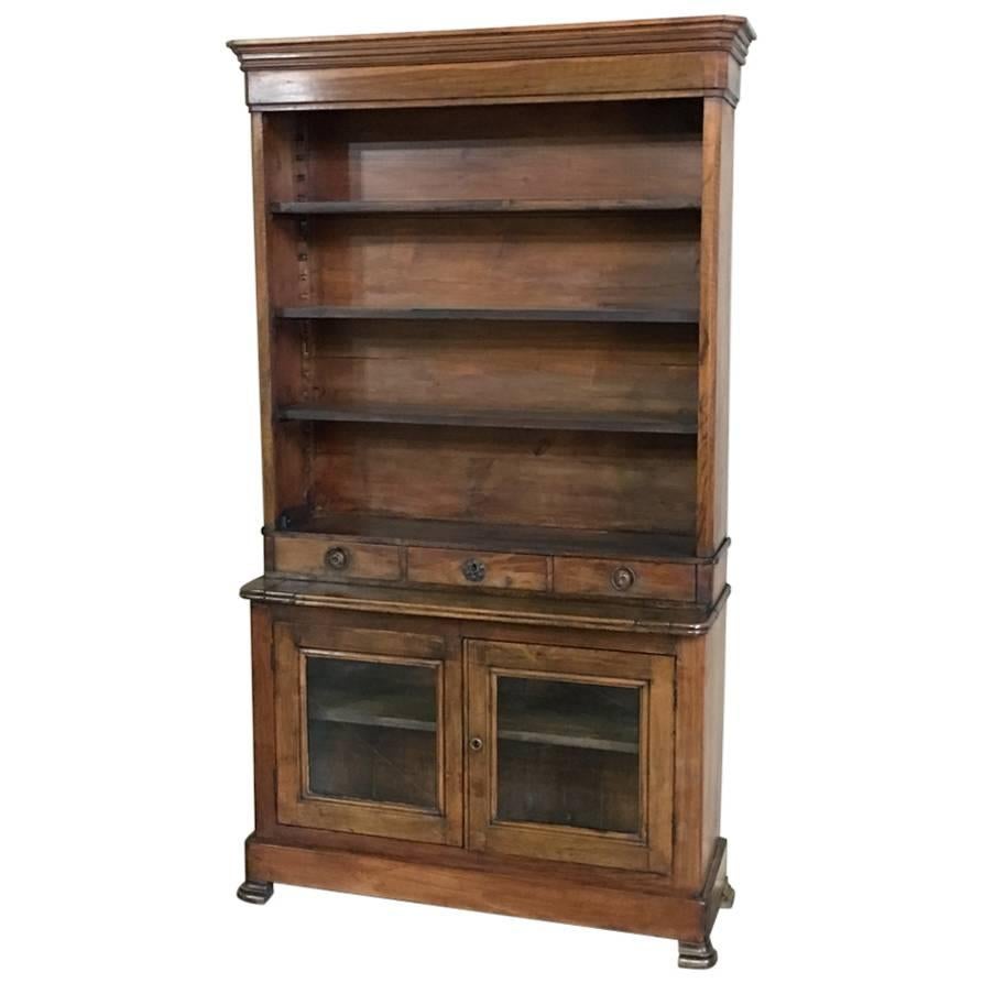 19th Century Rare French Louis Philippe Period Pharmacy Walnut Original Bookcase