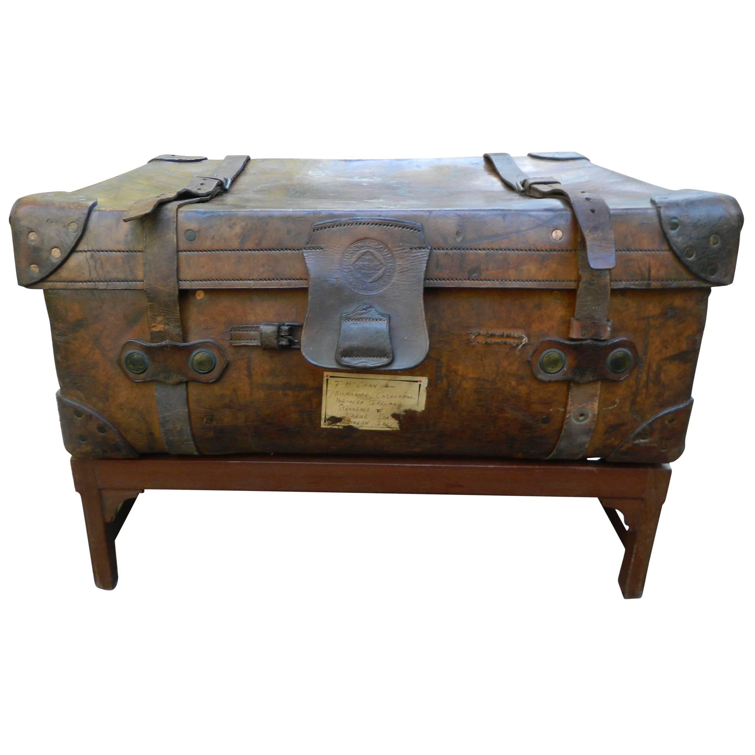 English Leather Suitcase Adapted as a Coffee Table on Stand, 19th Century For Sale