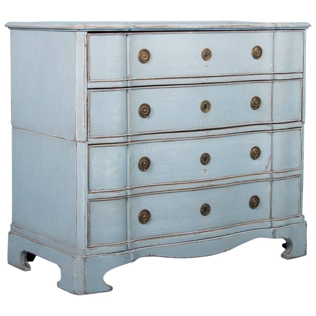 Antique 18th Century Danish Baroque Chest of Drawers with Blue Gray Paint