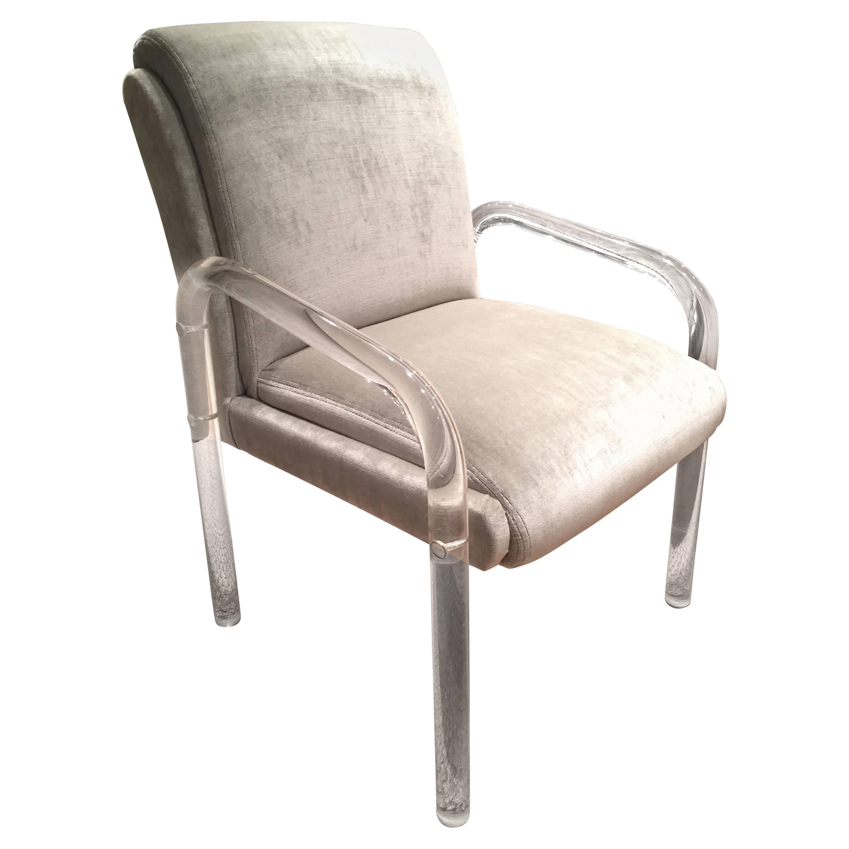 Hollis Jones Style Lucite Chair with Velvet Upholstery For Sale