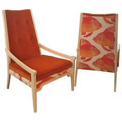 T.H. Robsjohn-Gibbings Style Mid Century Modern Pr of Velvet Arm Lounge Chairs 3