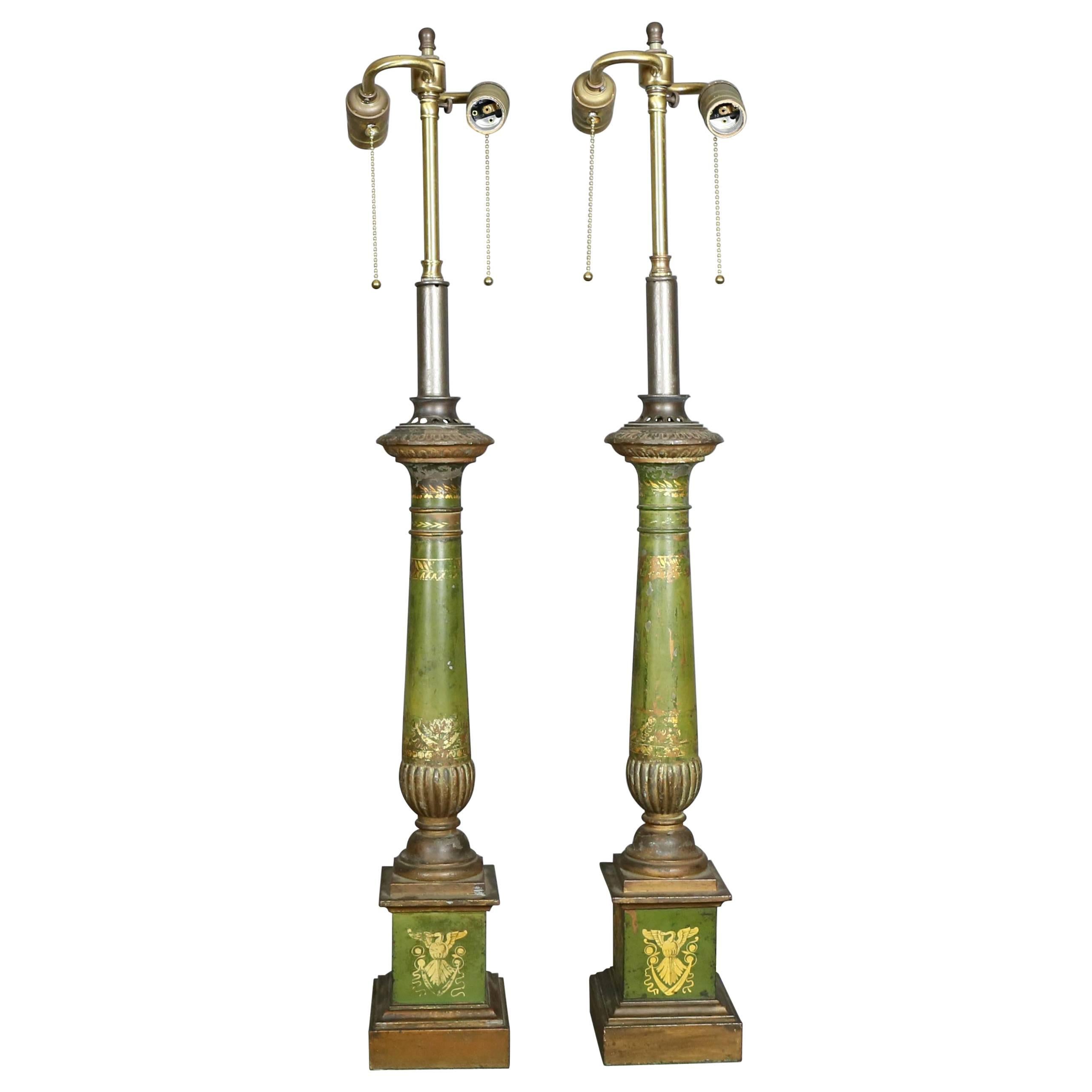 Pair of French Empire Tole Table Lamps