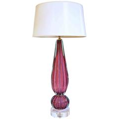 Purple Murano Italian Seguso Glass Ribbed Table Lamp