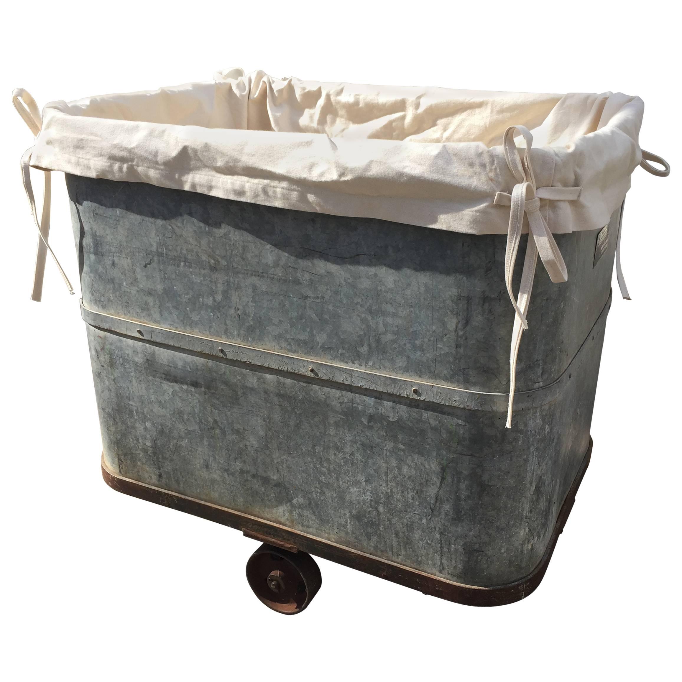 Industrial Laundry Cart with Liner and Working Original Wheels For Sale