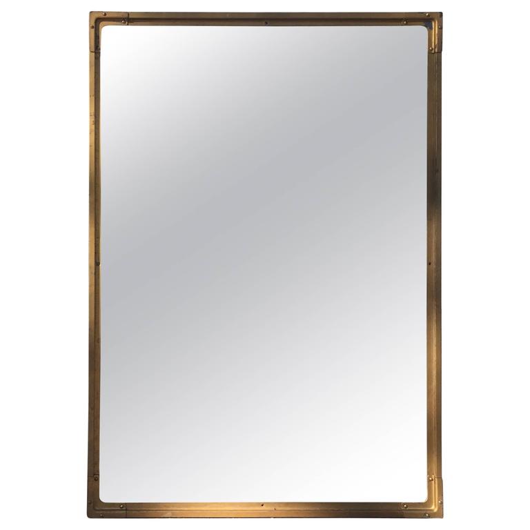 Brass Mirror with Rivet Detailing and New Mirror For Sale at 1stDibs