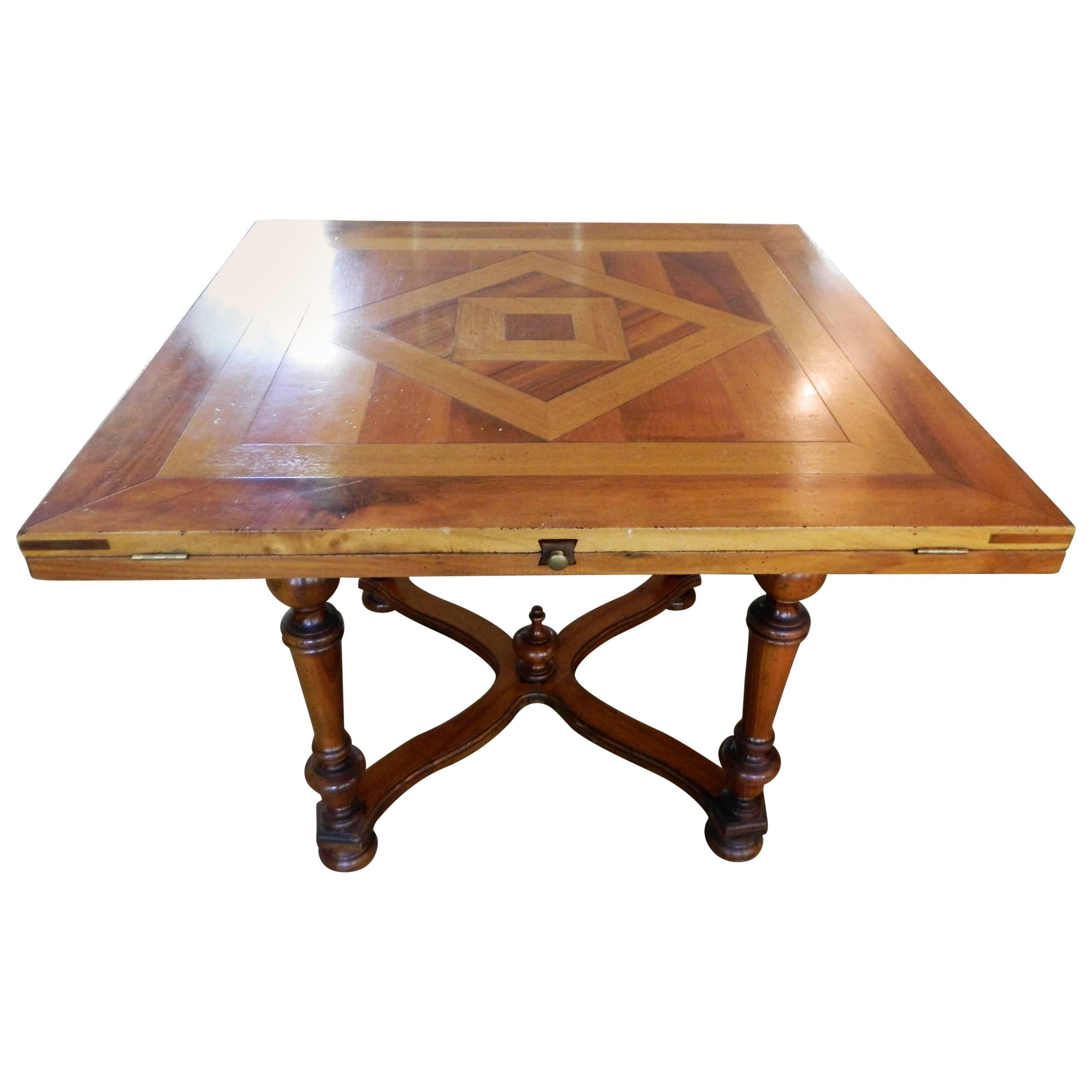Custom-Made Square Marquetry Dining Table with Inlay Design, 20th Century