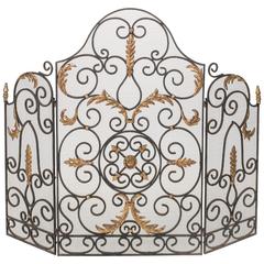 Vintage Three-Panel Iron Fire Screen