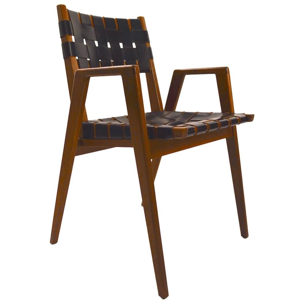 Leather Strap Walnut Armchair Attributed to Risom