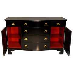 James Mont Style Black Lacquer with Brass Pagoda Form Sideboard 10