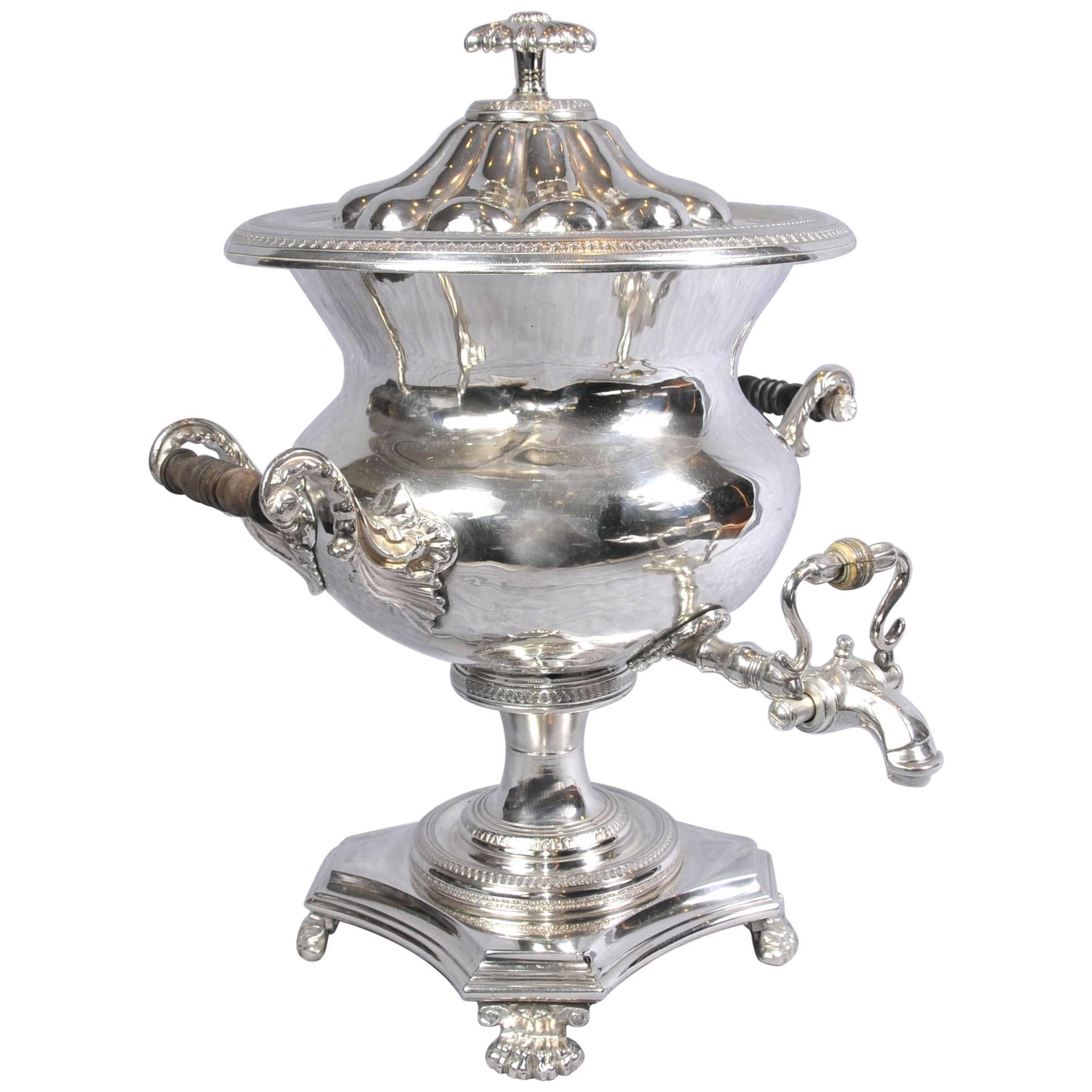 Antique English Silver Plate Samovar Tea Coffee Urn Sheffield Silver Plate For Sale