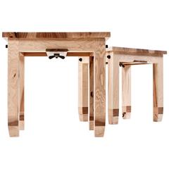 Pair of Contemporary Hickory Benchlets or Low Stools Made in Brooklyn in Stock