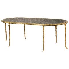 Maison Baguès Gilt Bronze and Mirror Top Coffee Table, France, 1950-1960