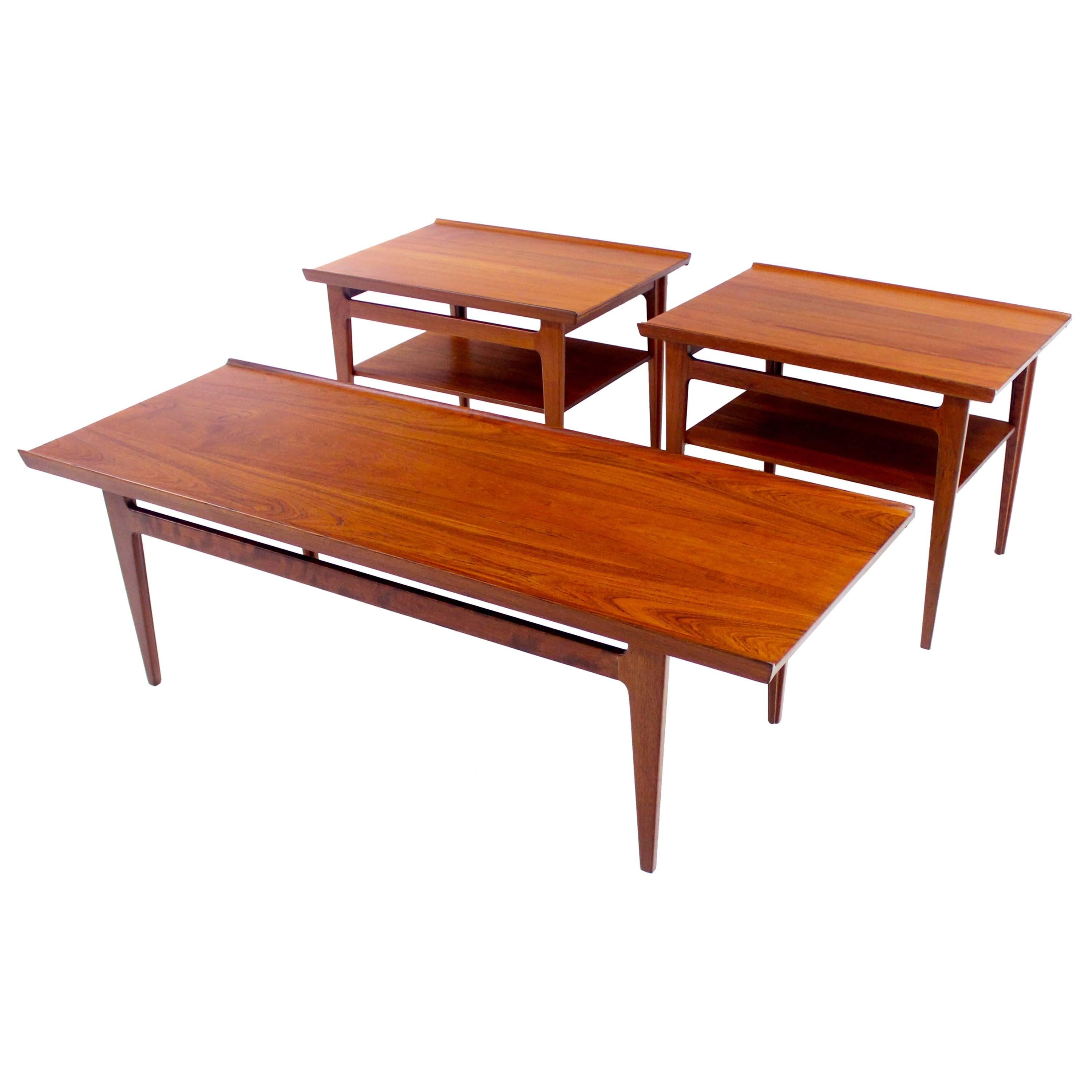 Danish Modern Solid Teak Three-Piece Table Set Designed by Finn Juhl For Sale