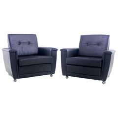 Pair of Stylish Danish Modern Black Leather Chairs