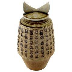 Vintage Salt-Glazed Samurai Jar by John Chambers