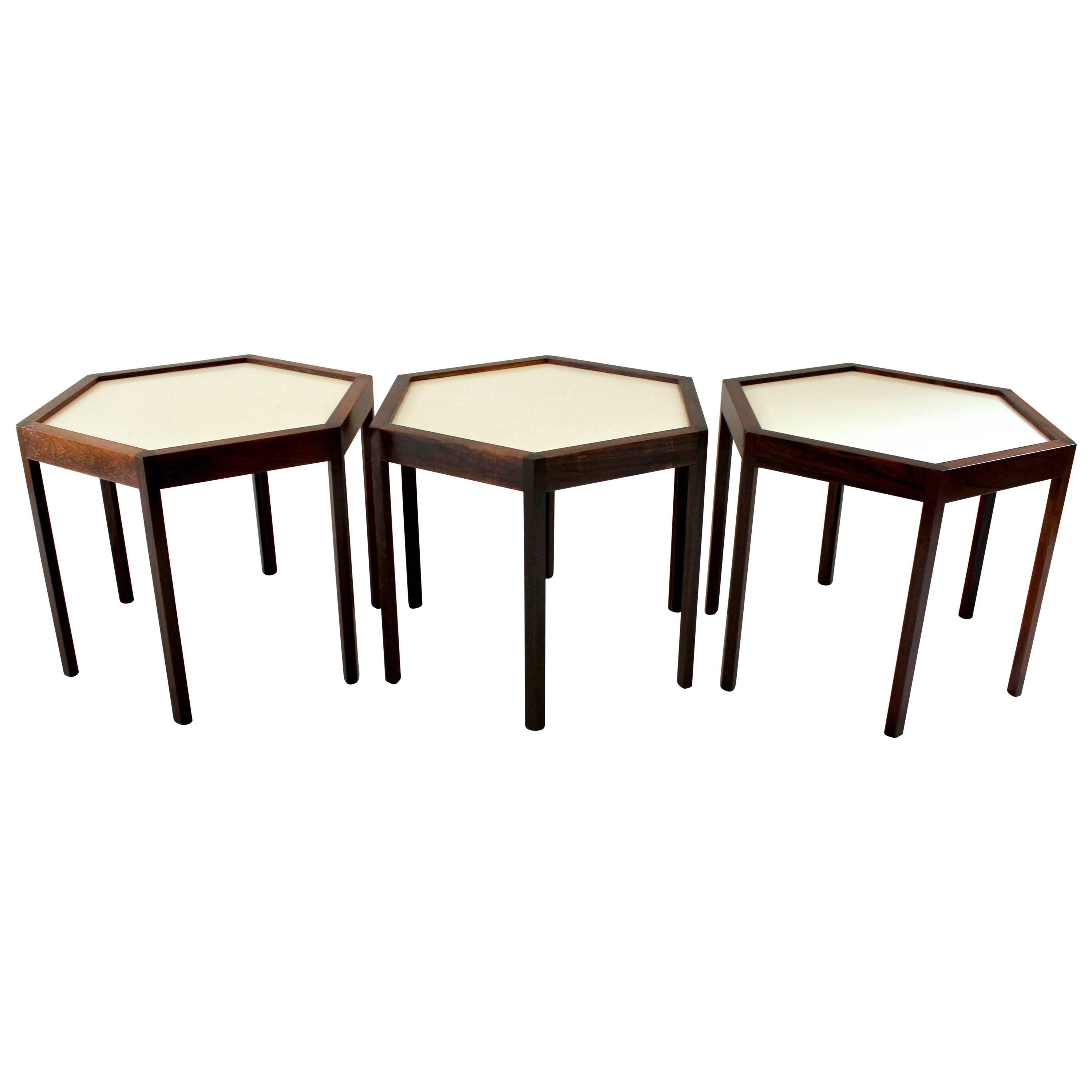 Set of Three Danish Modern Hans Andersen Rosewood Hexagonal Side Tables